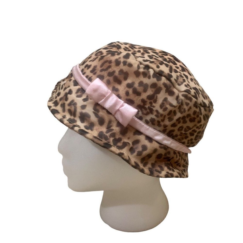 CachCach Toddler Girl's Cloche Hat Small Leopard Print Polyester with Bow NWT